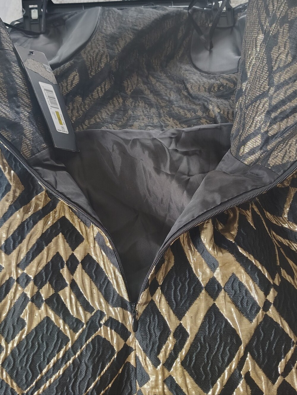 Donna Karan New York Strapless Jacquard Fit & Flare Dress in Black and Gold 14 - Picture 9 of 15